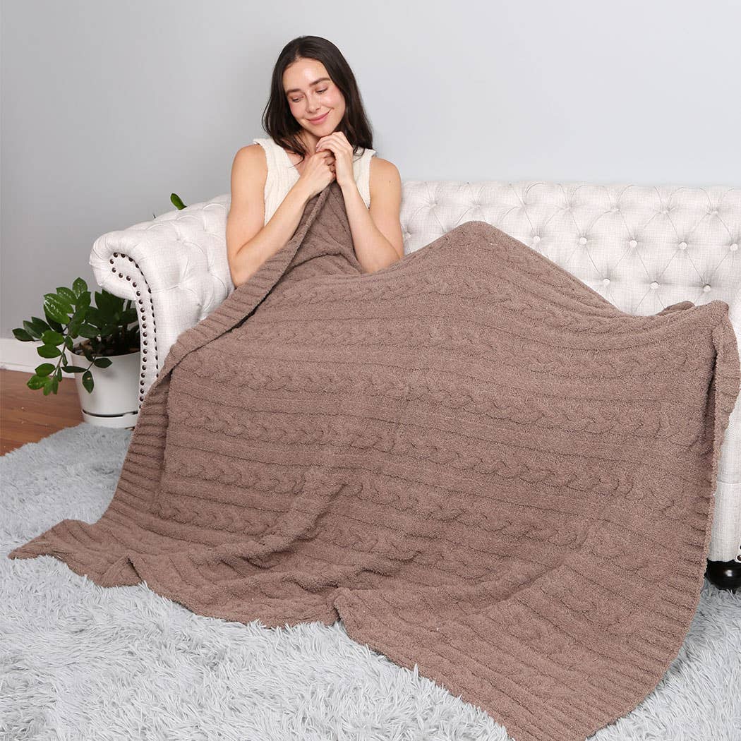 Braided Cable Knit Luxury Soft Throw Blanket - HER Home Design Boutique